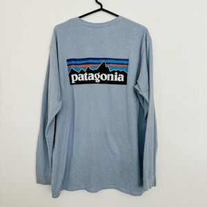 Patagonia Shirt Mens XL Blue Long Sleeve Responsibili-Tee P-6‎ Logo Graphic